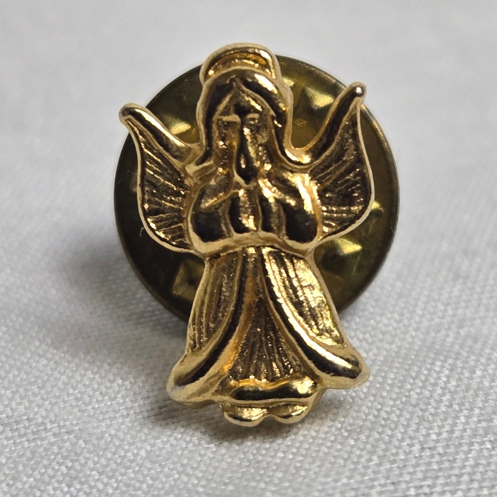 Praying Angel Lapel Pin Brooch Gold Tone 0.5" Religious Christian Faith